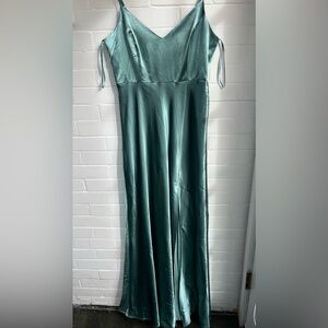 Birdy Grey Turquoise Green Satin Spaghetti Strap Bridesmaid Dress Size Medium